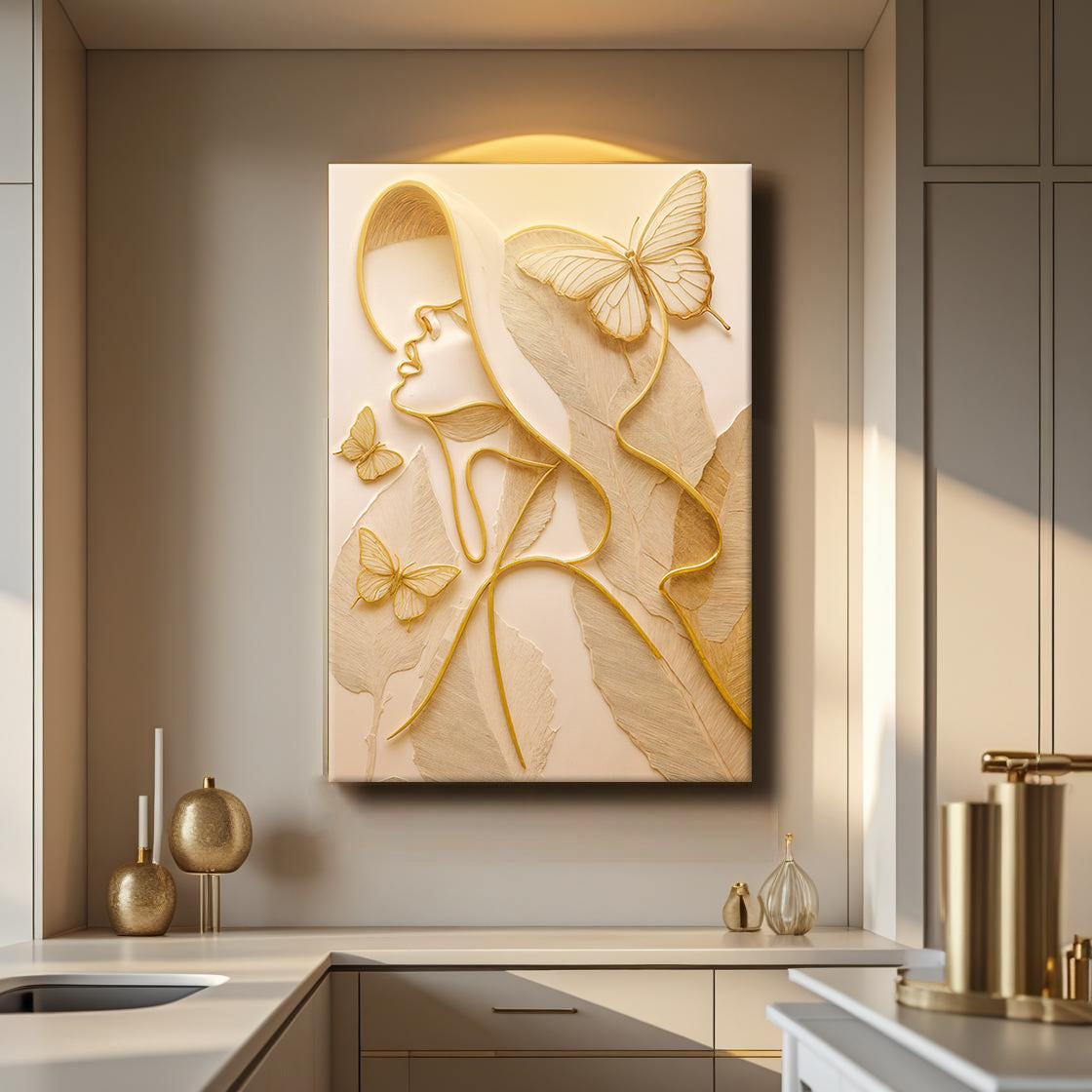 Golden Forest Muse – Japandi Sculptural Silhouette Wall Art