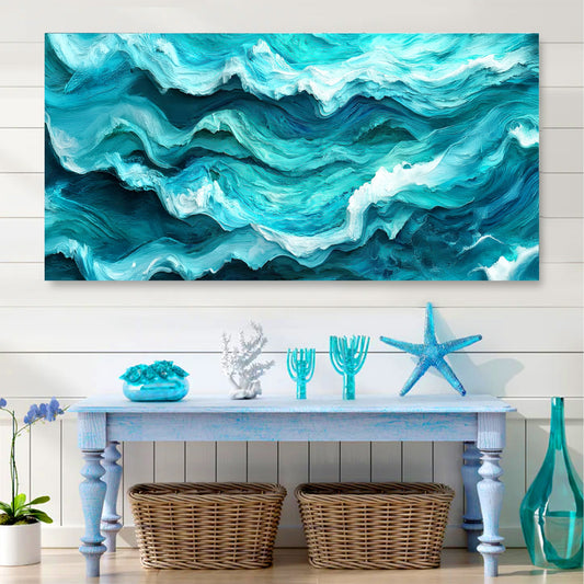 Blue Ocean Abstract Waves – Modern Coastal Wall Art