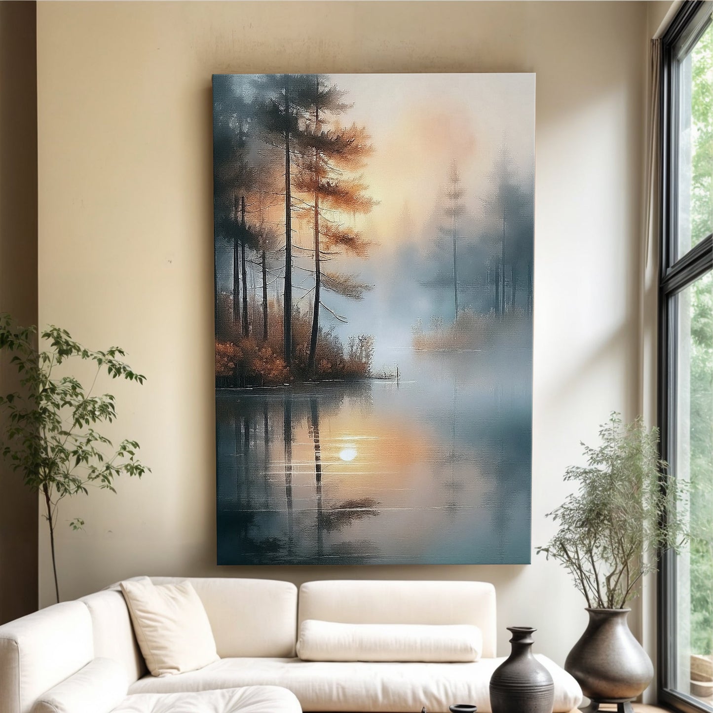 Misty Lake Dawn – Serene Landscape Wall Art