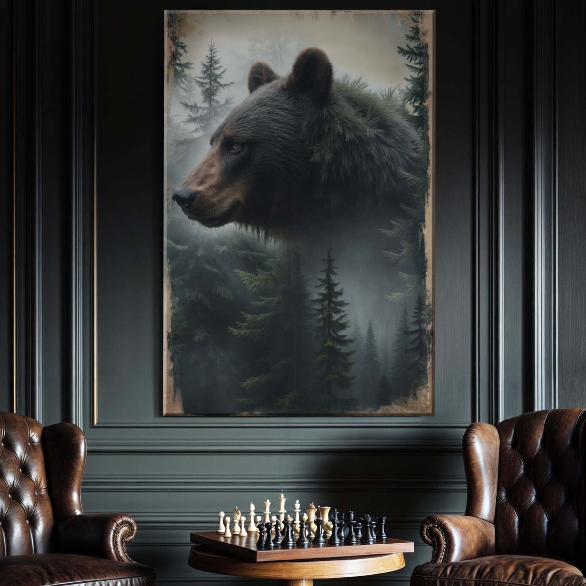 Guardian of the Pines, Bear Canvas Wall Art, Rustic Woodland Lodge Decor