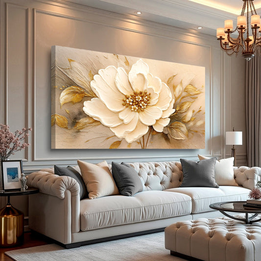 Golden Petal Harmony – Minimalist Floral Wall Art