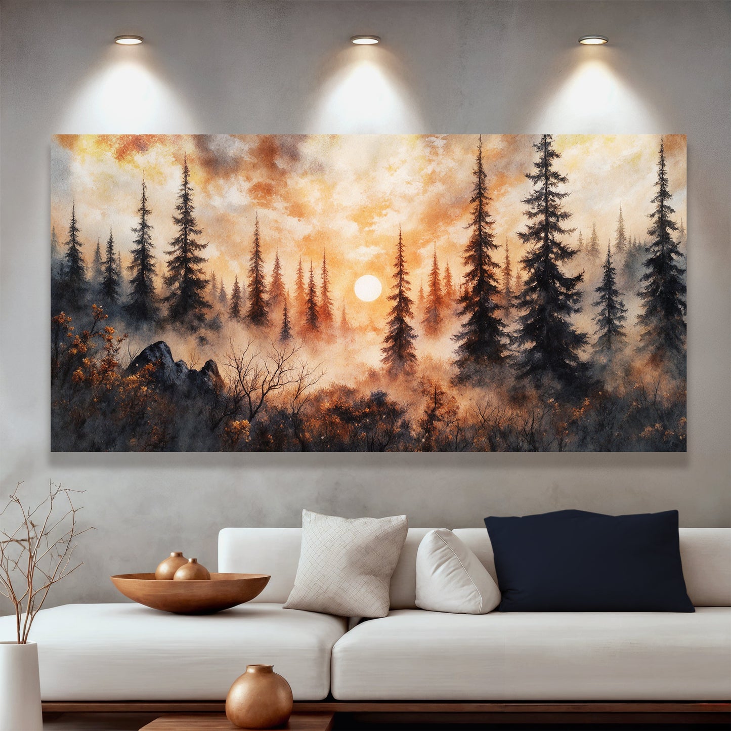 Rustic Forest Sunset – Atmospheric Landscape Canvas Wall Art