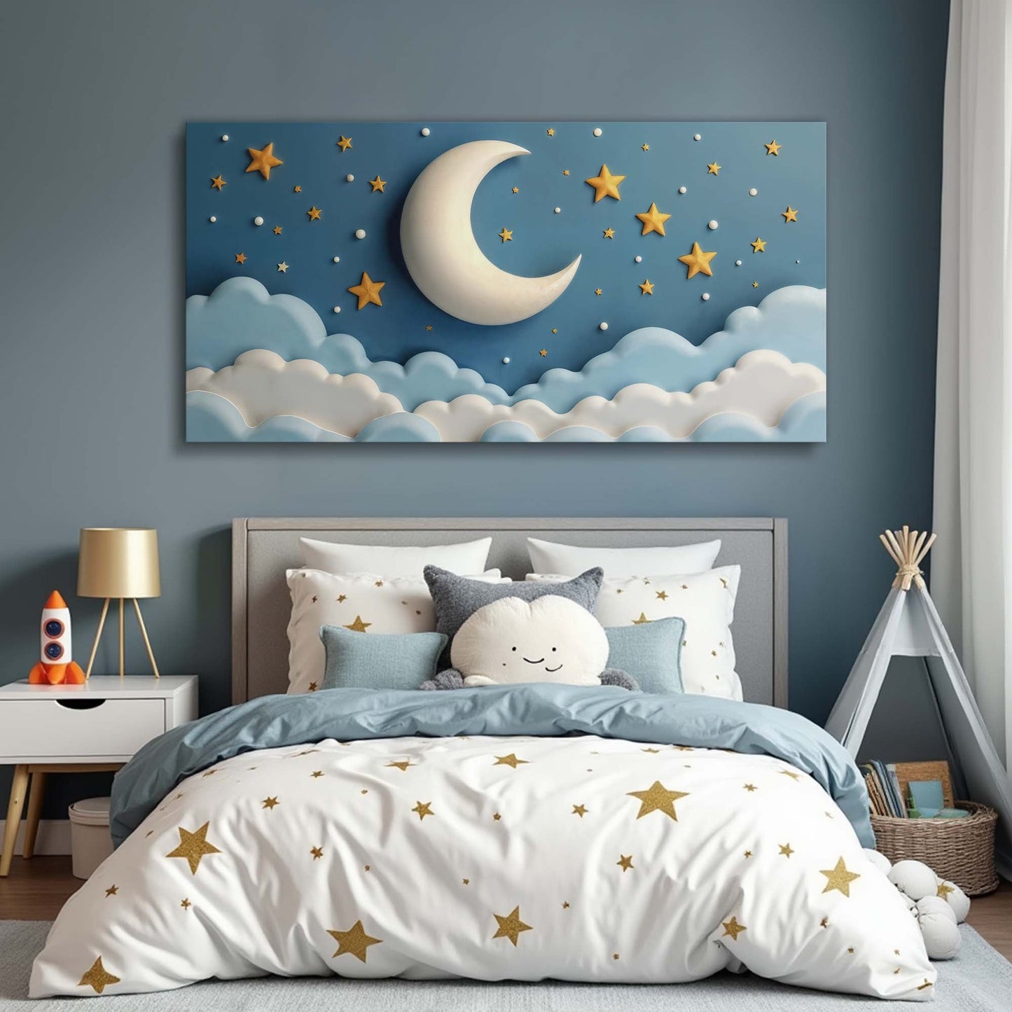 Celestial Serenade – Moon & Stars Canvas Wall Art