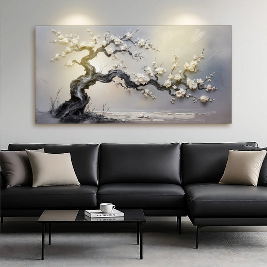 White Blossom Serenity – Textured Modern Tree Wall Art
