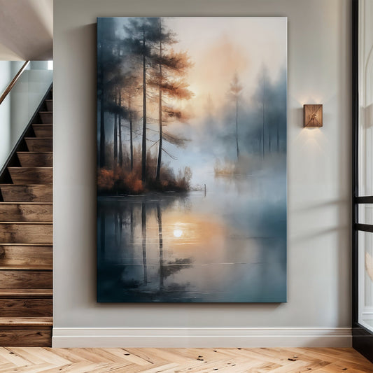 Morning Mist Reflections, Lake Canvas Wall Art, Serene Nature Home Decor