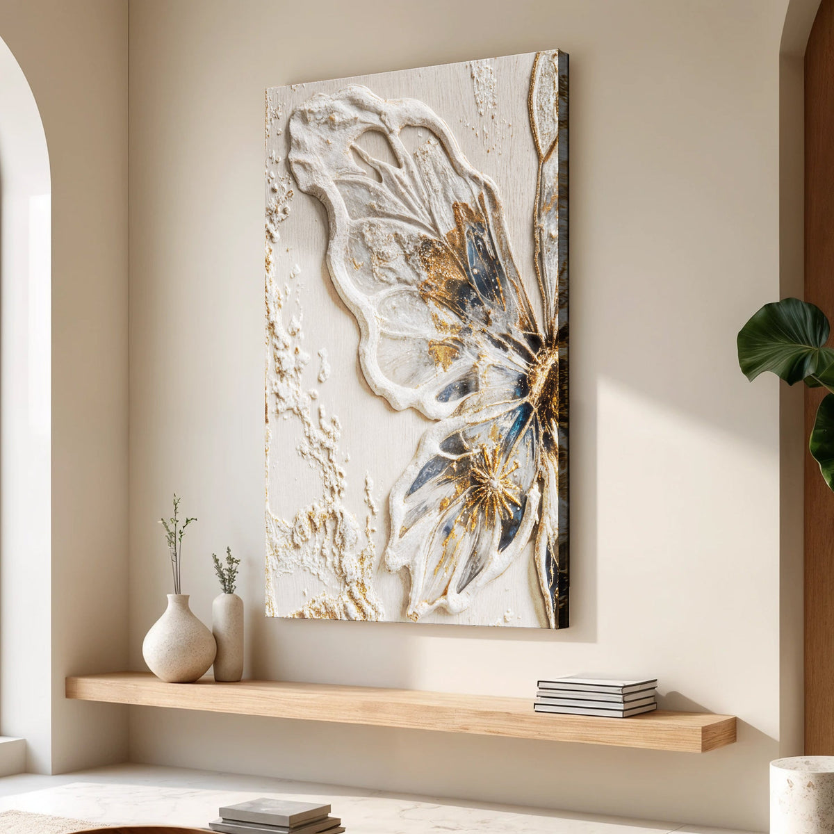 Golden Wings, Butterfly Canvas Wall Art, Elegant Neutral Home Decor