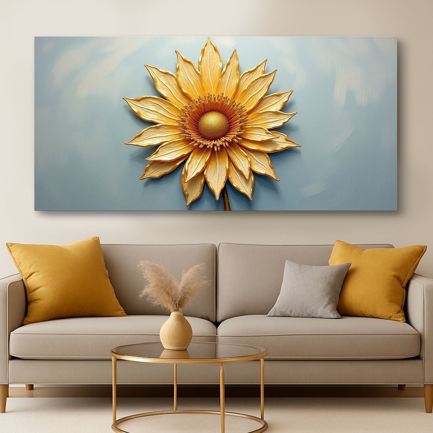 Golden Dandelion Bloom — Minimalist Botanical Canvas Wall Art
