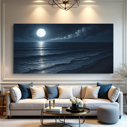 Moonlit Shoreline – Coastal Canvas Wall Art