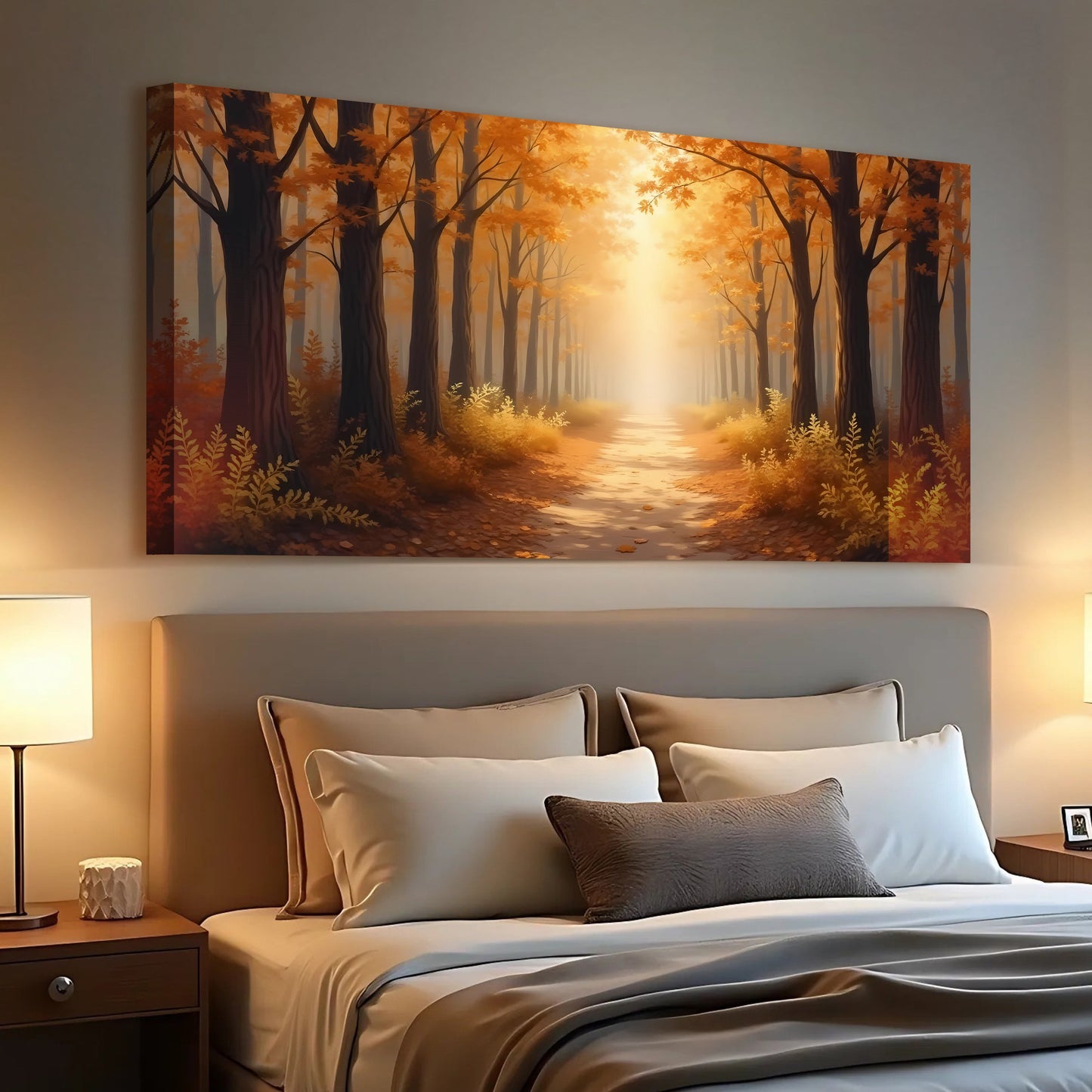 Golden Pathway Calm – Abstract Forest Landscape Wall Art