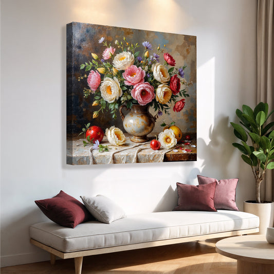 Summer Bloom Vase, Floral Canvas Wall Art, Cottage Garden Home Decor