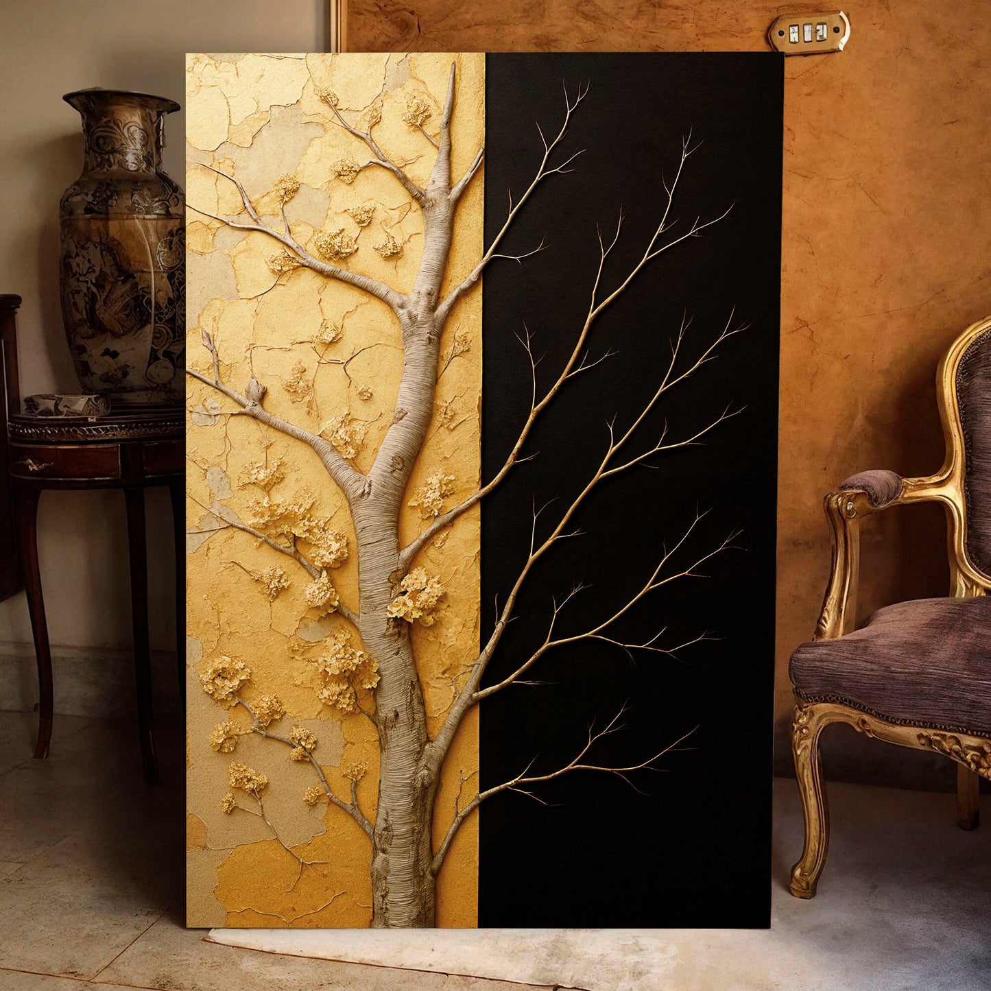 Golden Eclipse – Modern Dual‑Tone Tree Wall Art