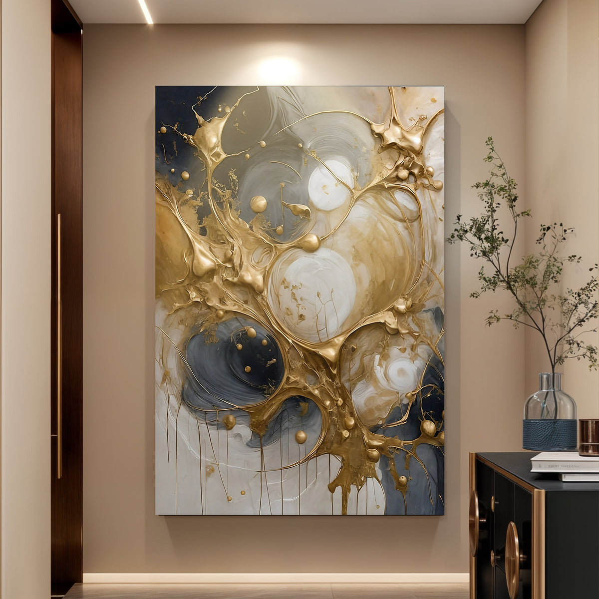 Gilded Currents, Abstract Canvas Wall Art, Modern Luxury Home Decor
