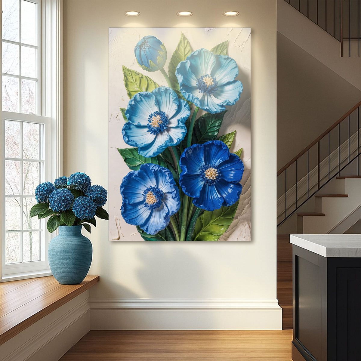 Blue Blossom Bouquet, Floral Canvas Wall Art, Botanical Home Decor