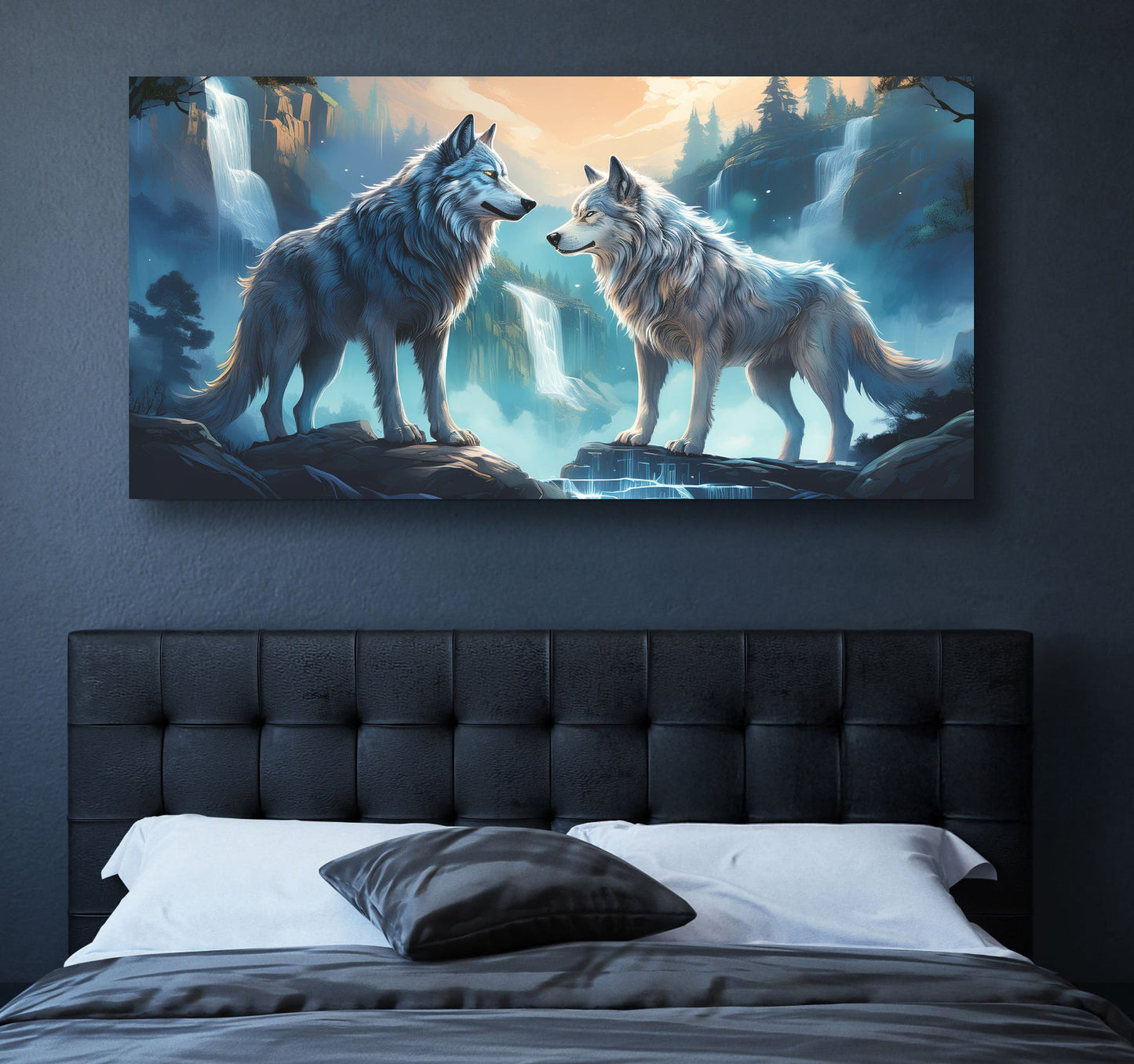 Echoes of the Wild Falls – 3D Wolves Wall Art IV