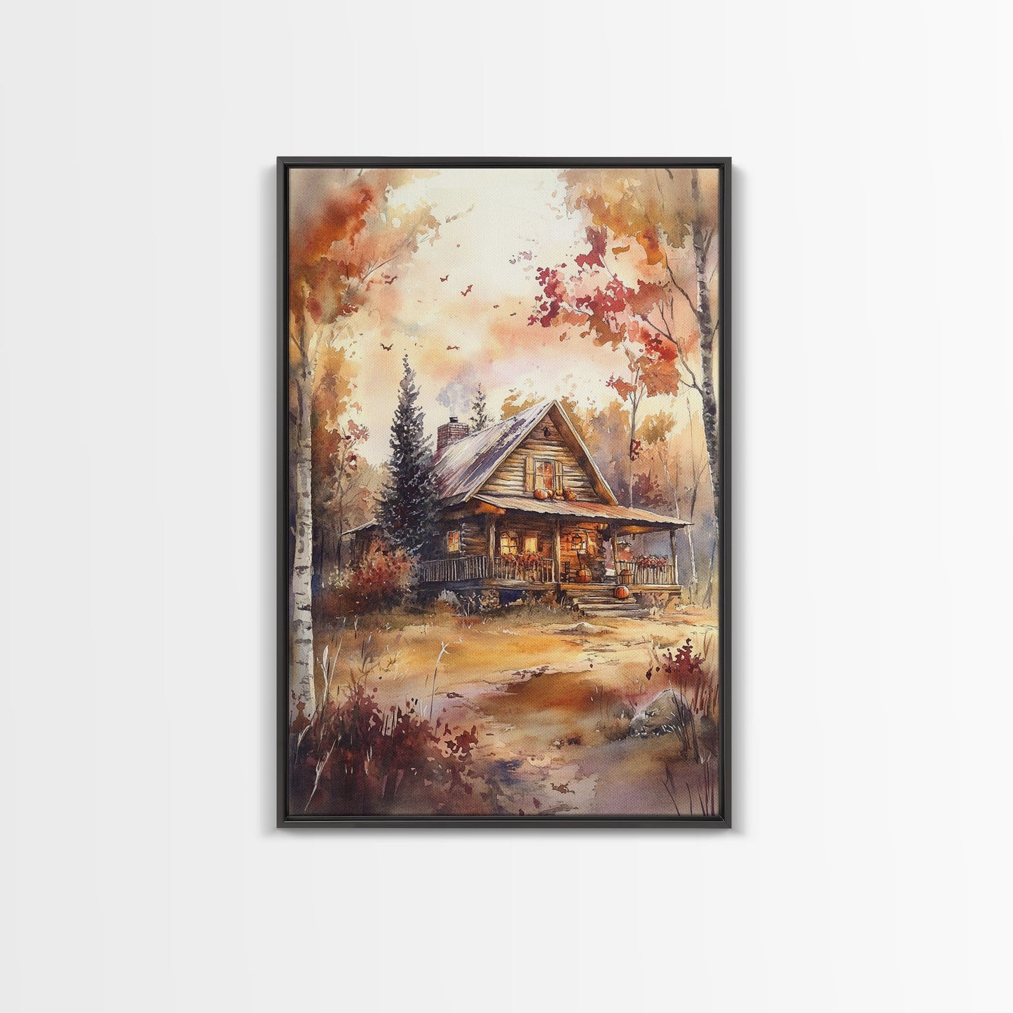 Autumn Cabin Glow – Rustic Woodland Wall Art