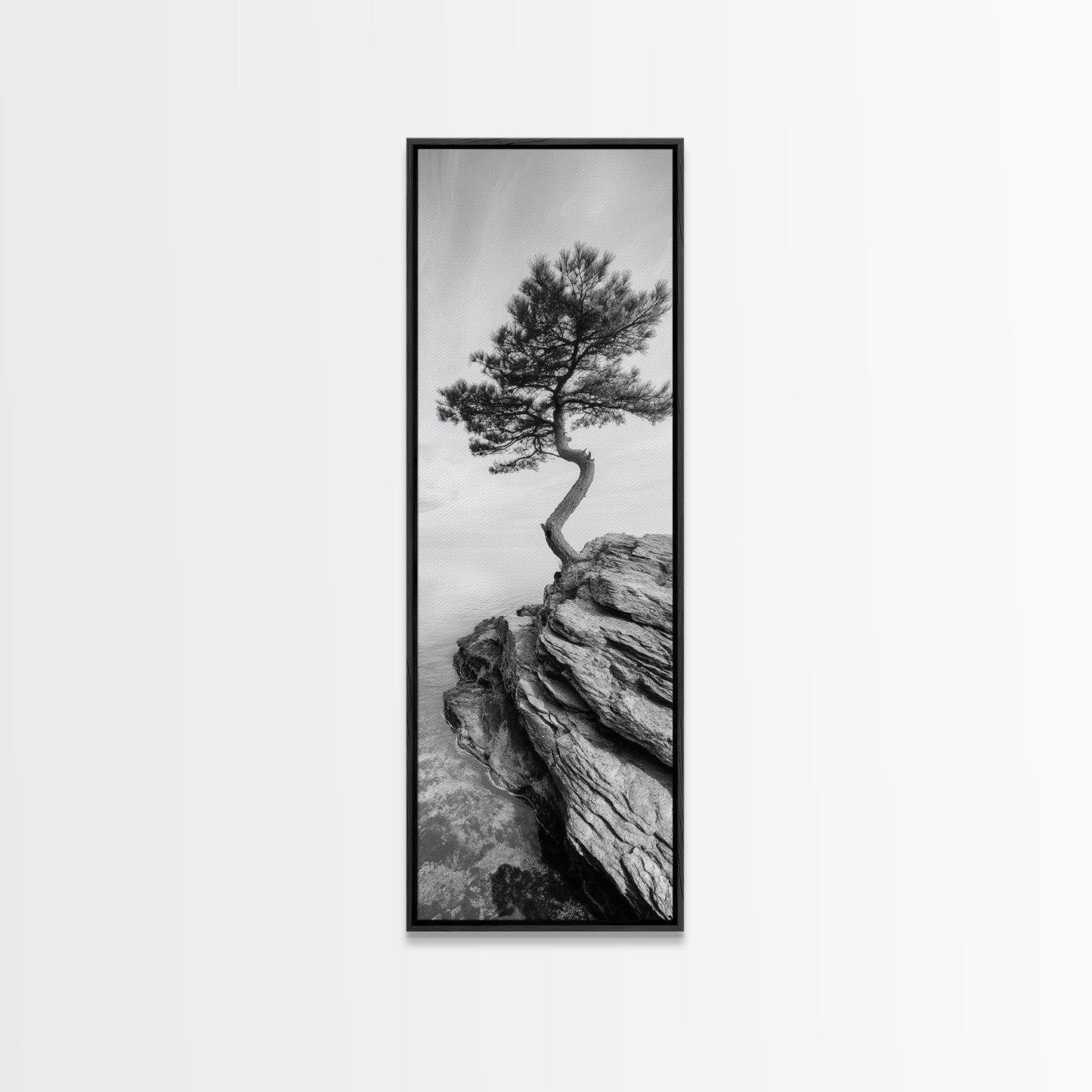 Cliffside Solitude – Black & White Woodland Tree Wall Art