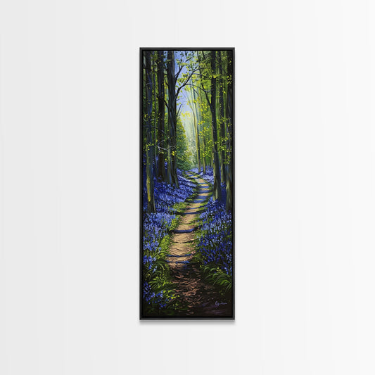 Bluebell Forest Path – Tall Skinny Framed Canvas Wall Art