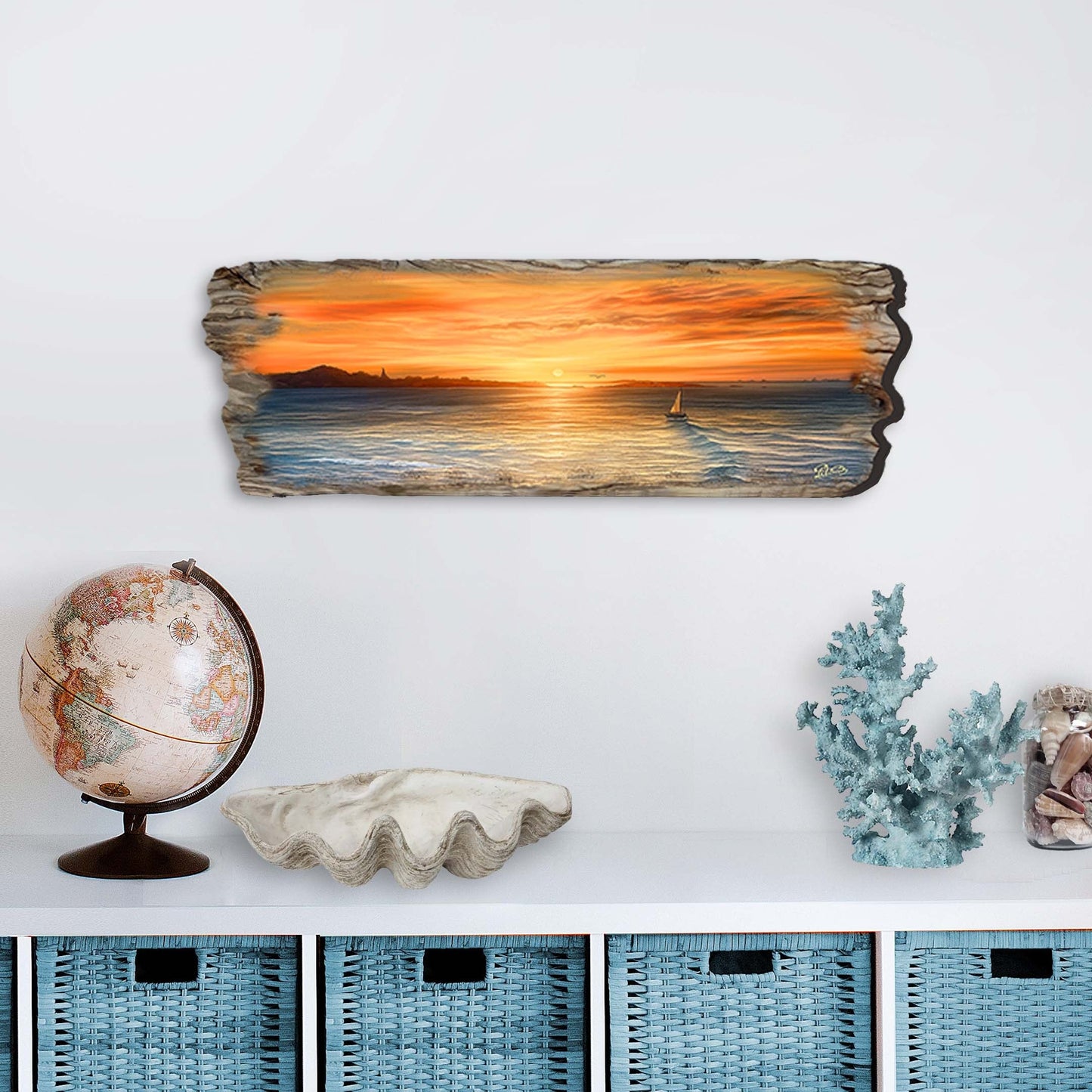 Ocean Sunset Seascape – Handcrafted Wooden Coastal Wall Art