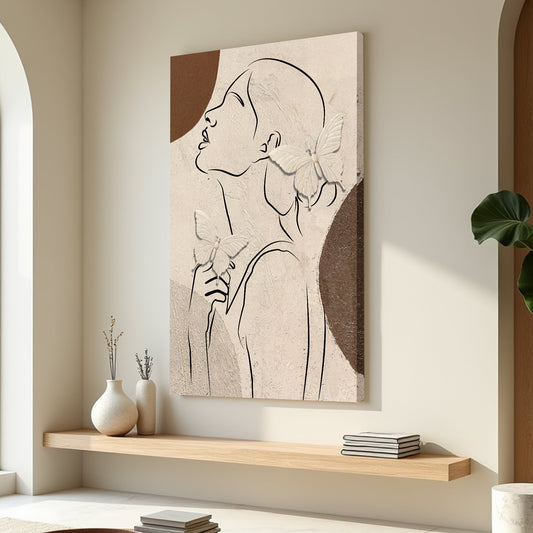 Butterfly Reverie – Textured Line Art Canvas