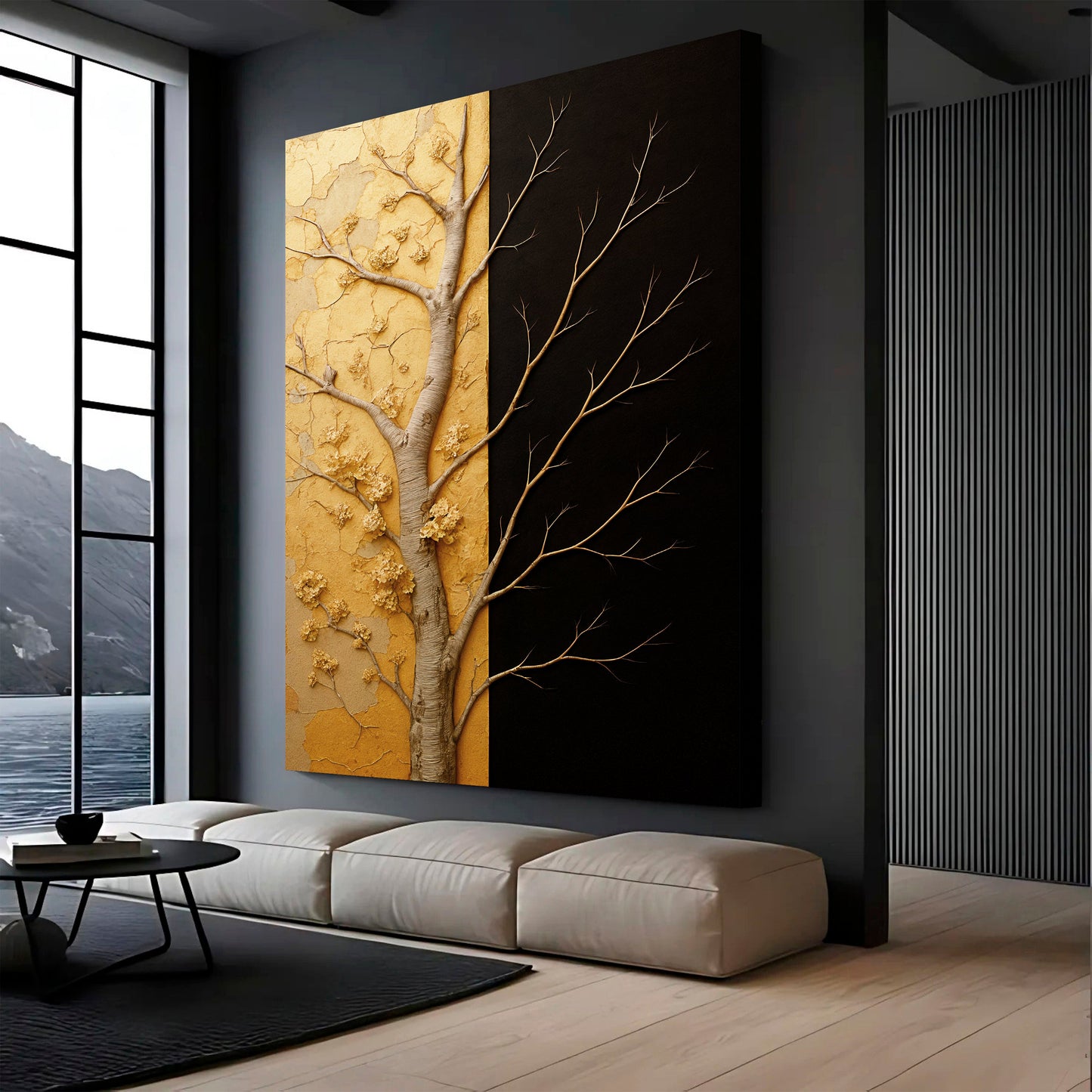 Golden Eclipse – Modern Dual‑Tone Tree Wall Art