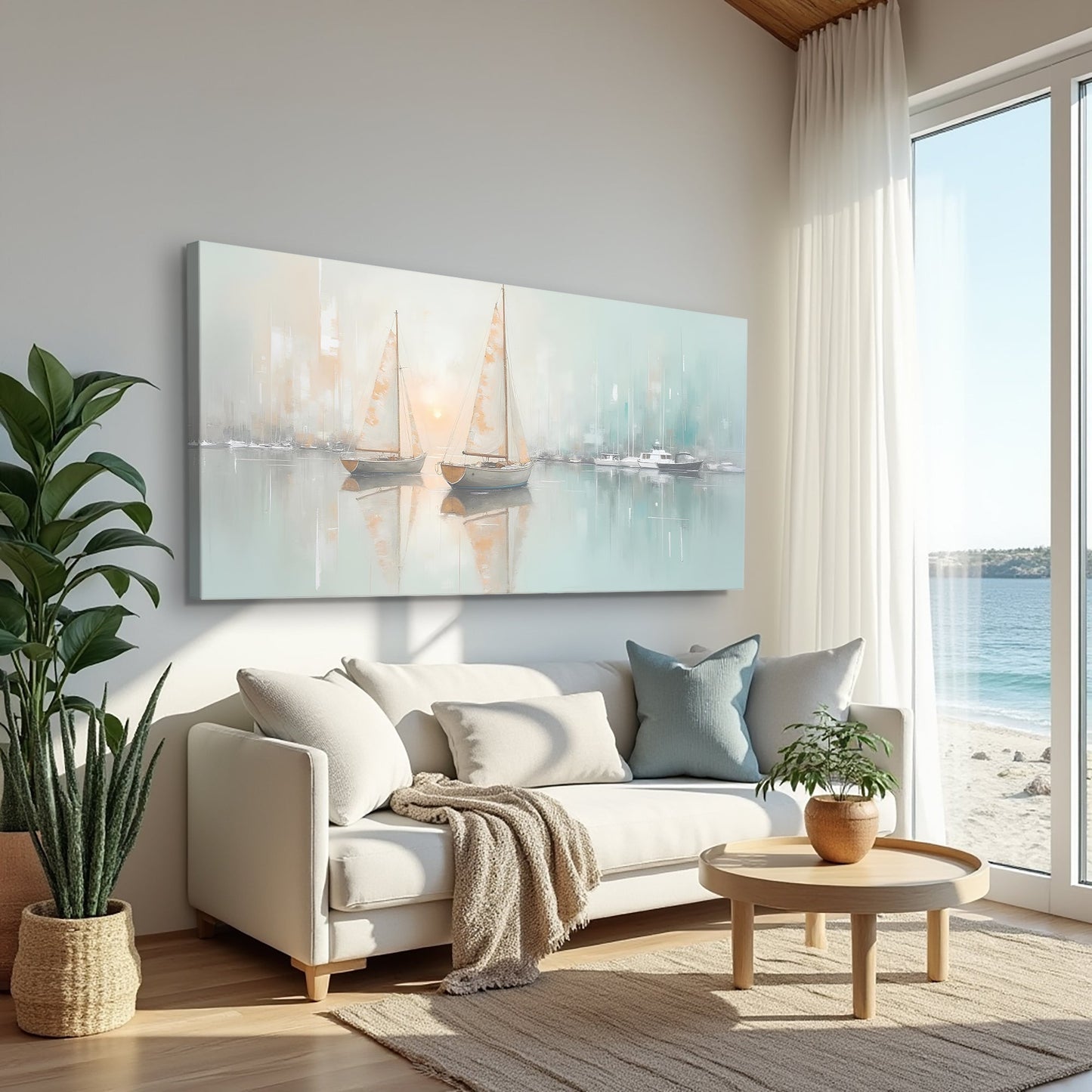 Soft Sailboats at Dawn – Canvas Wall Art