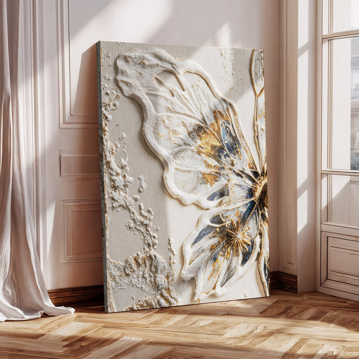 Golden Wings, Butterfly Canvas Wall Art, Elegant Neutral Home Decor
