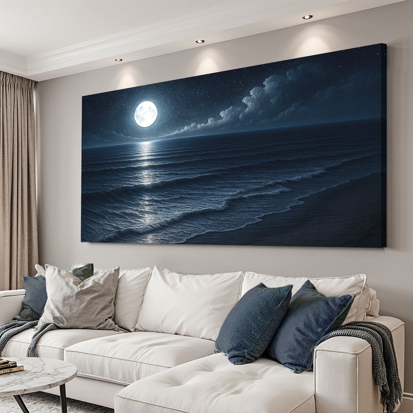 Moonlit Shoreline – Coastal Canvas Wall Art