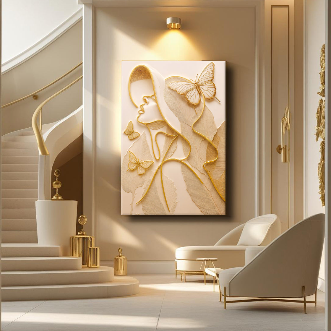 Golden Forest Muse – Japandi Sculptural Silhouette Wall Art