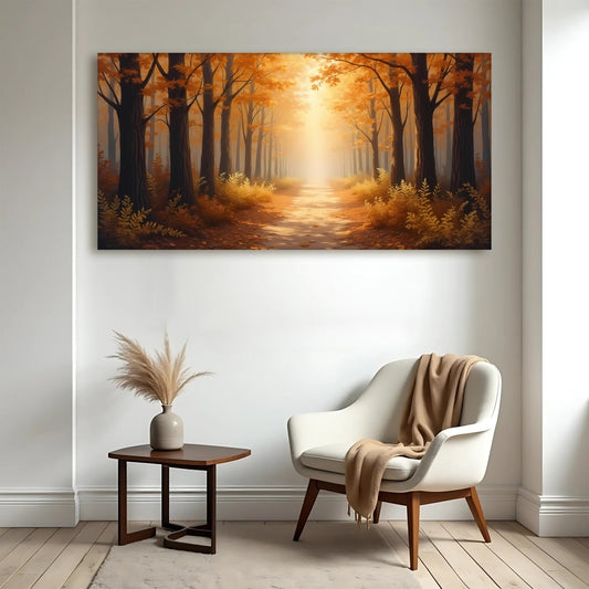 Golden Pathway Calm – Abstract Forest Landscape Wall Art