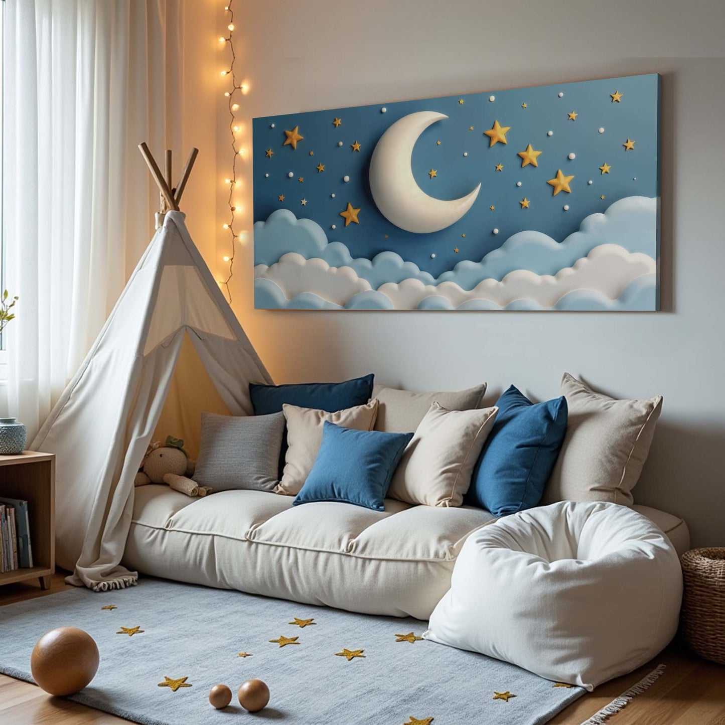 Celestial Serenade – Moon & Stars Canvas Wall Art