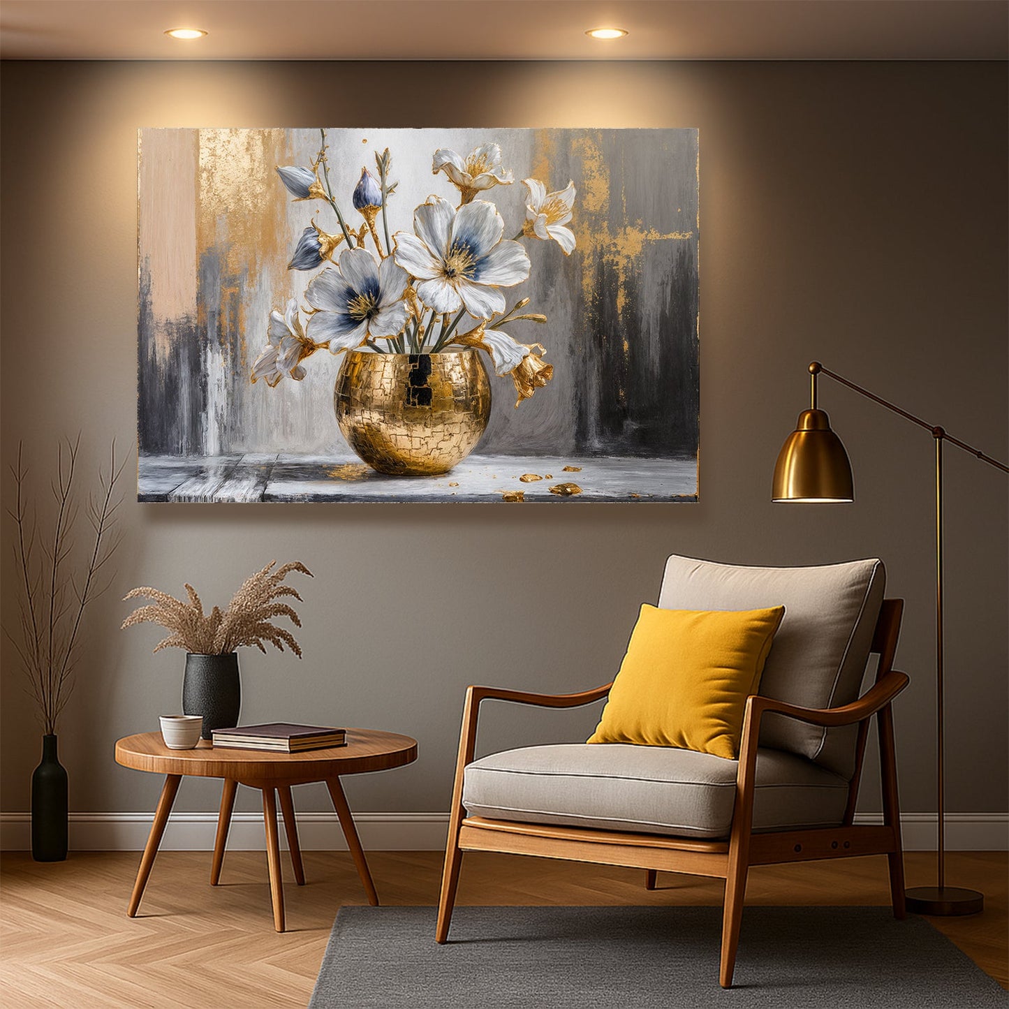 Magnolia Bloom in Gold — Neutral Modern Botanical Wall Art