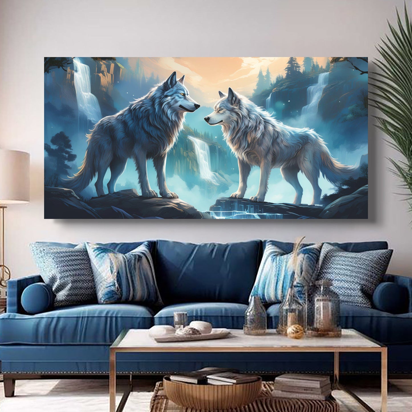 Echoes of the Wild Falls – 3D Wolves Wall Art IV