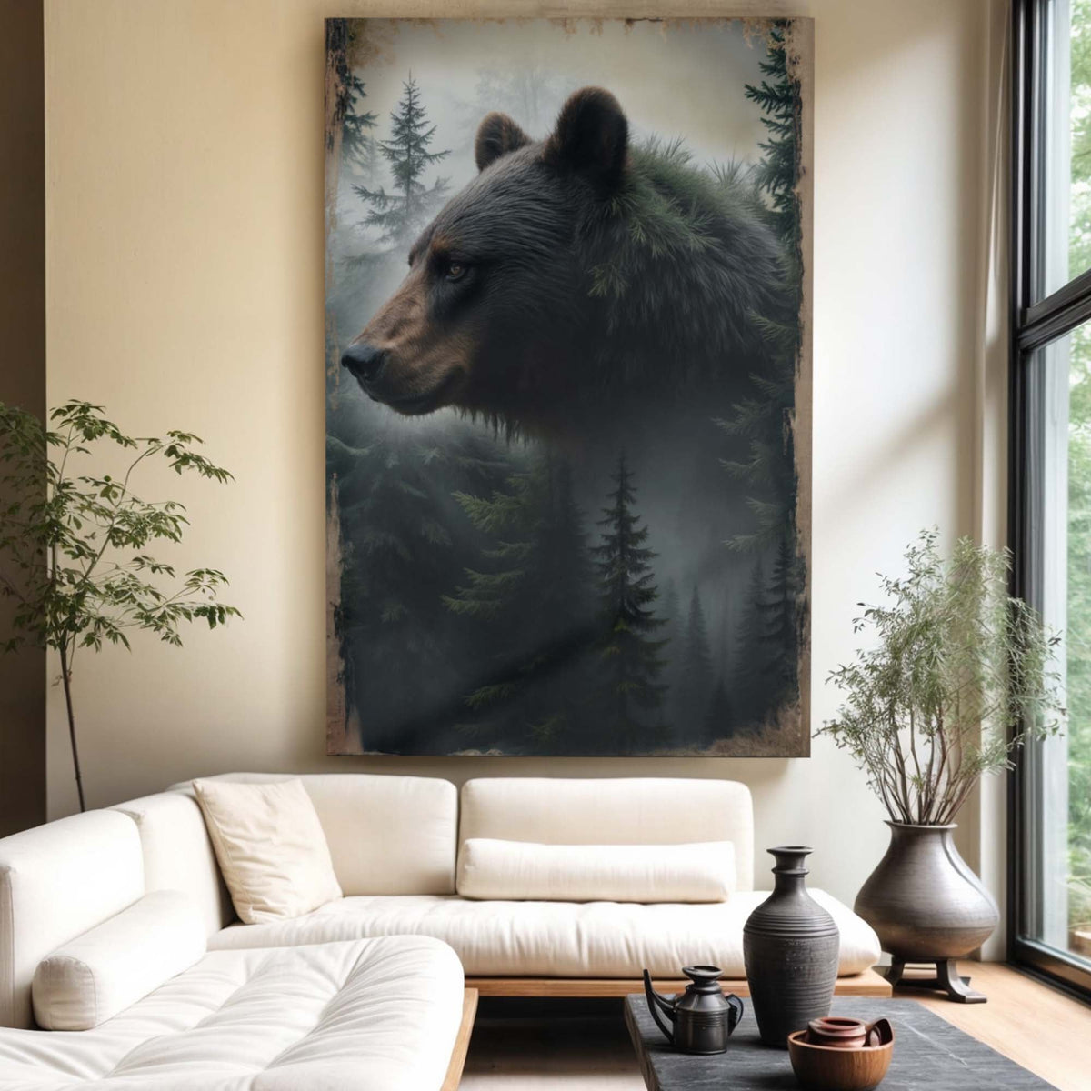 Guardian of the Pines, Bear Canvas Wall Art, Rustic Woodland Lodge Decor