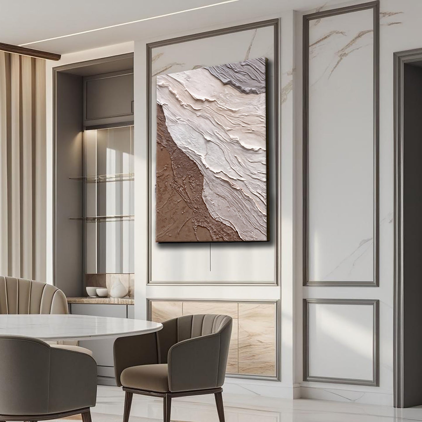 Earthen Drift – Abstract Neutral Waves Canvas Art