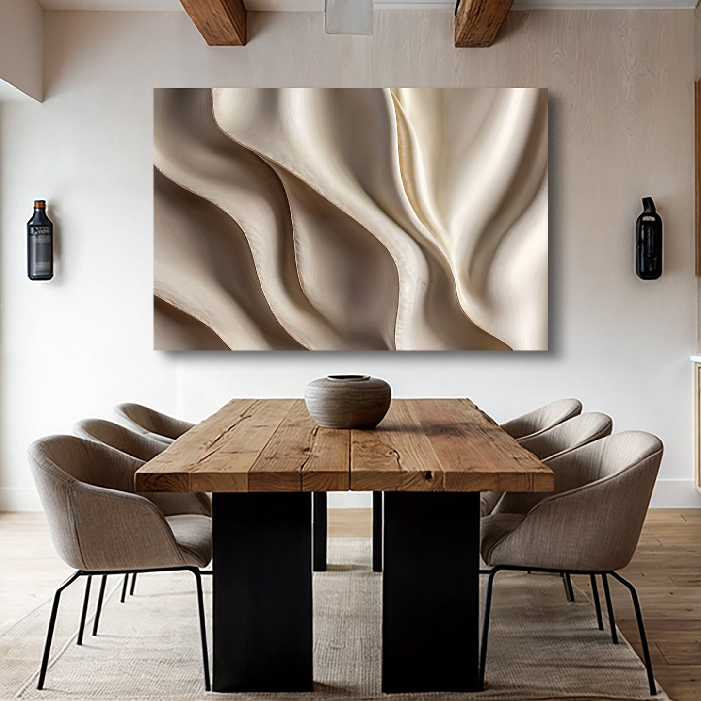 Beyond the Surface – Neutral 3D Abstract Waves Canvas Wall Art