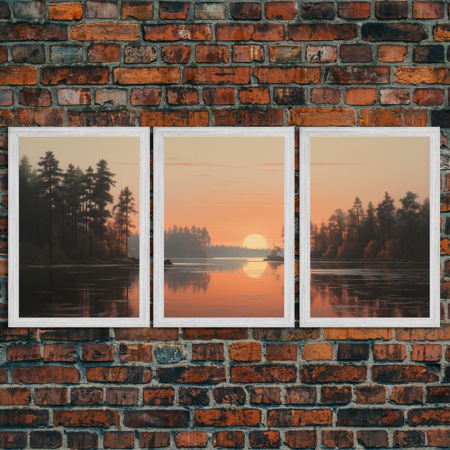 Sunset Lake Reflections – 3 Piece Framed Canvas Wall Art
