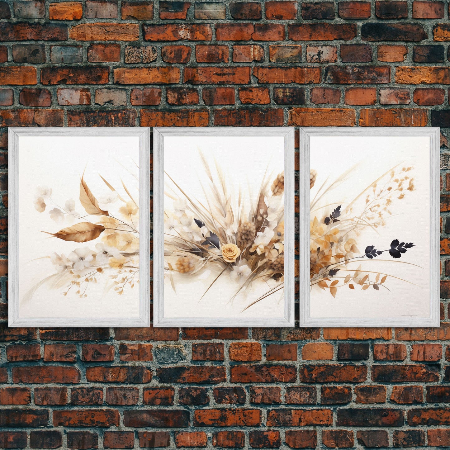 Minimalist Wildflower Trio – 3 Piece Framed Canvas Wall Art