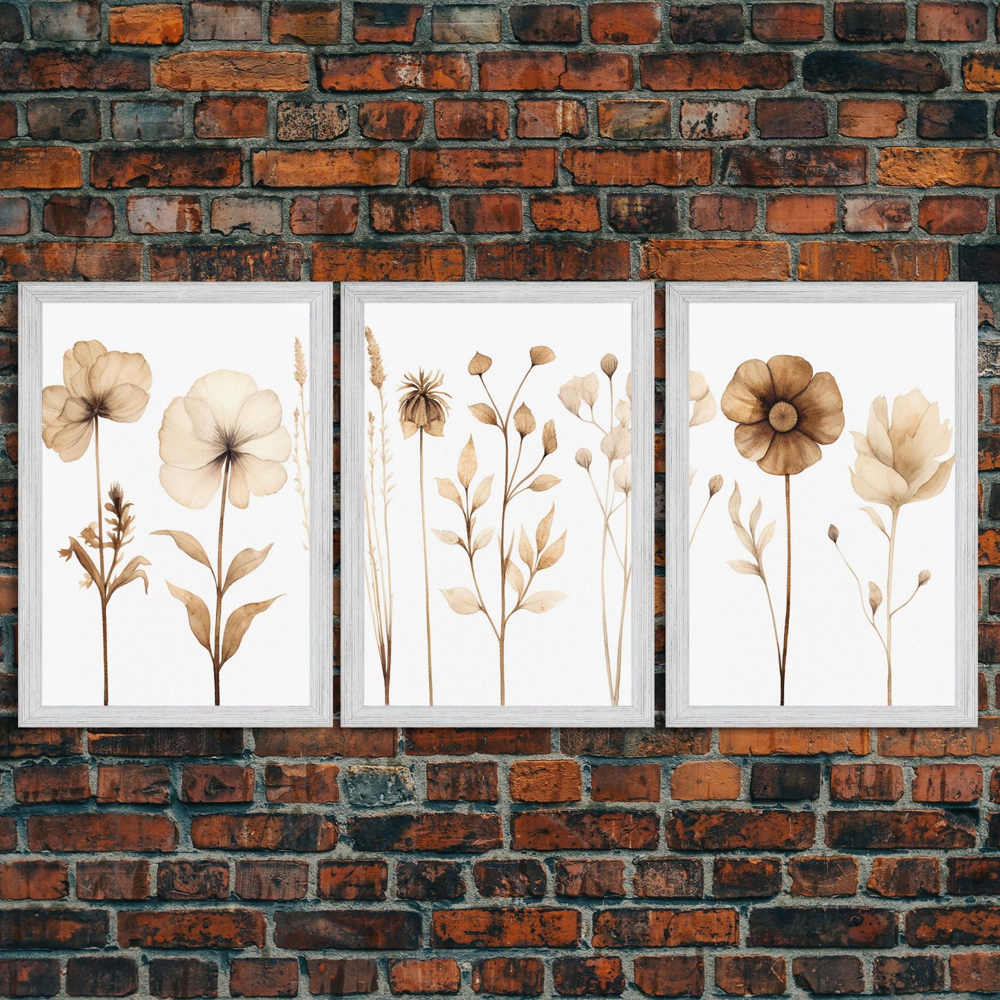 Minimalist Wildflower Botanical Wall Art Set – 3 Piece