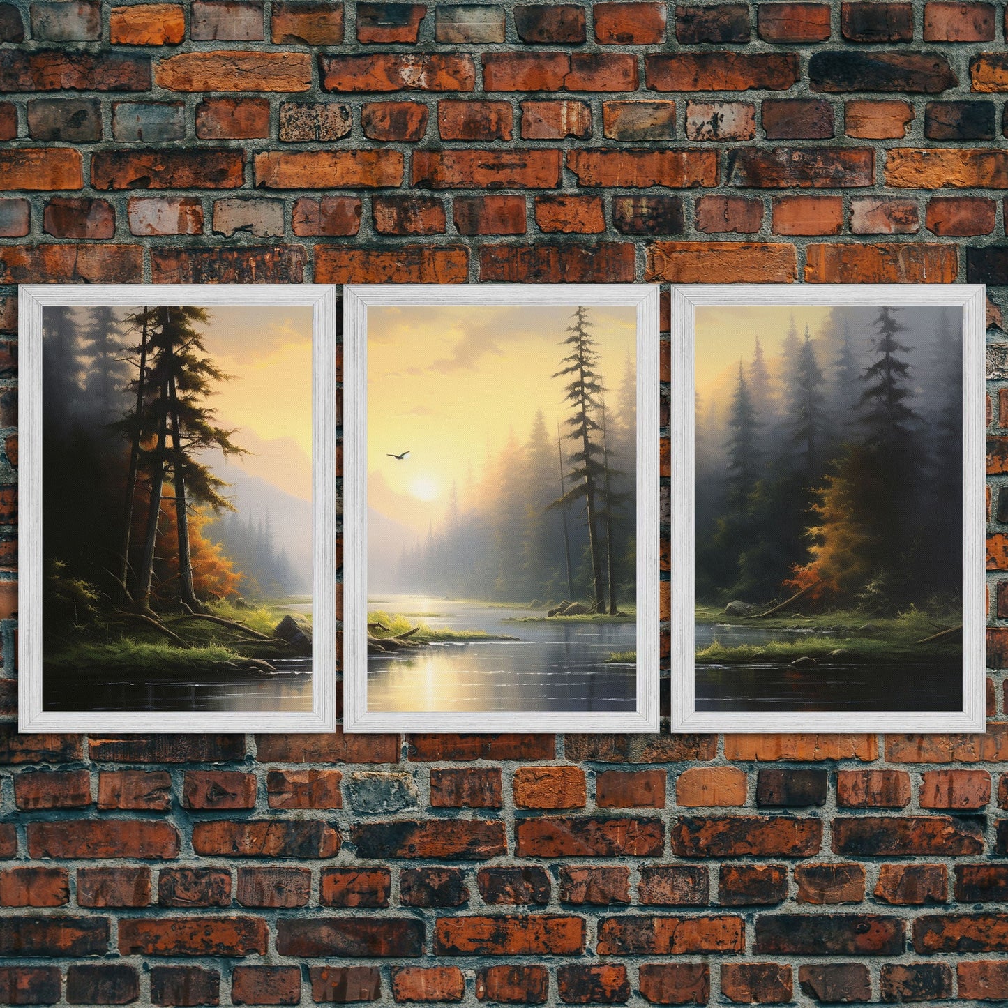 Stillness in the Pines – Sunset Forest Triptych