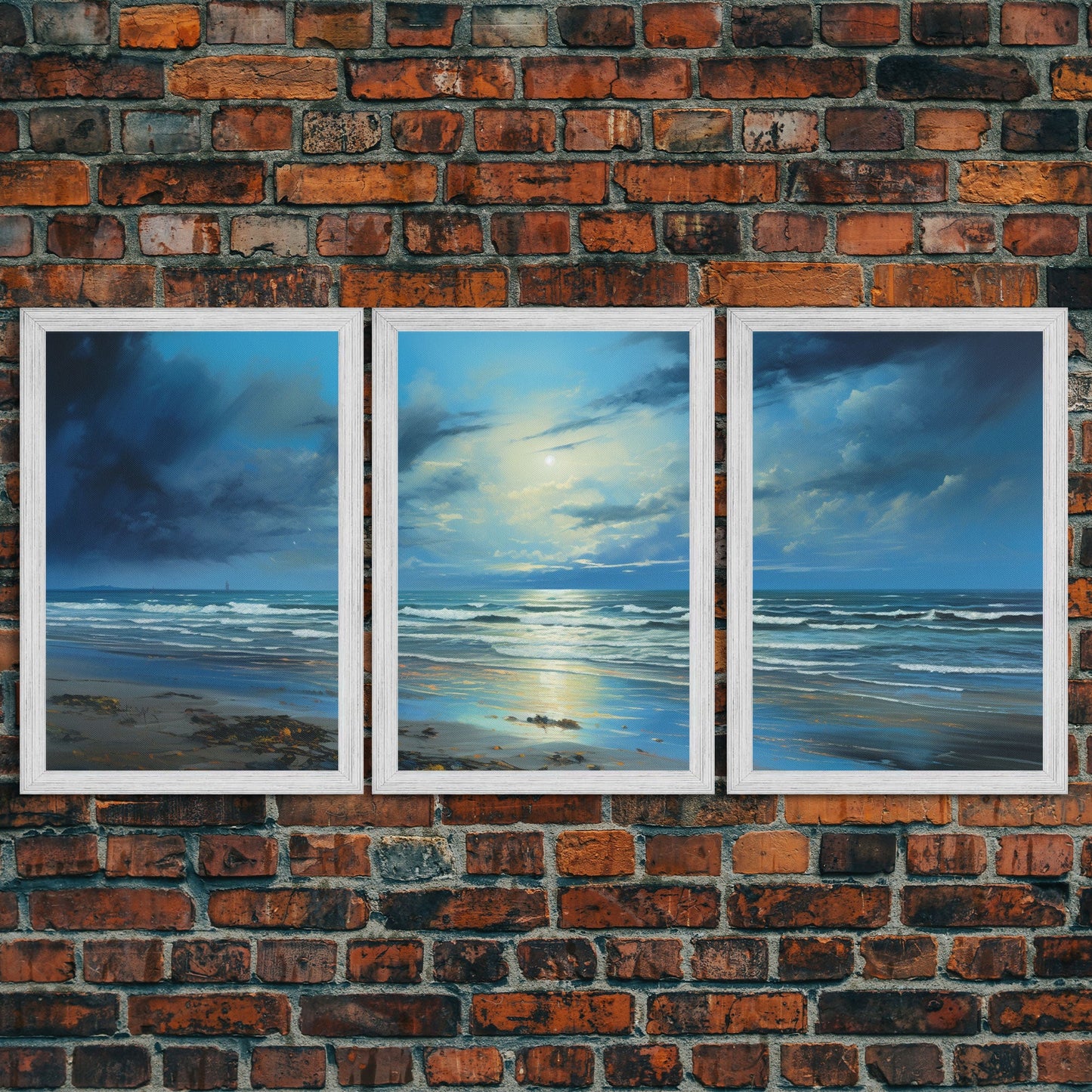 Night Tide Reflections – 3 Piece Framed Canvas Wall Art