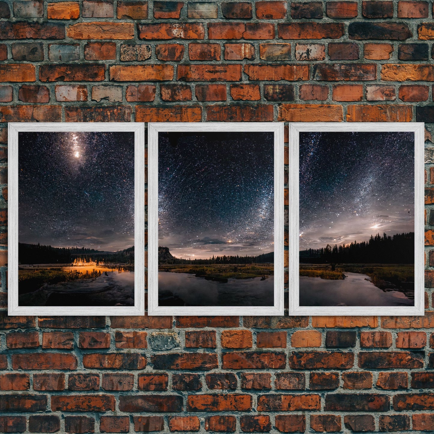 Starry Night Sky Over Montana – 3 Piece Wall Art Set, Travel Photography Canvas, Ready‑to‑Hang Triptych