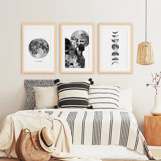 Modern Black & White Moon Phases Wall Art Set – 3 Piece