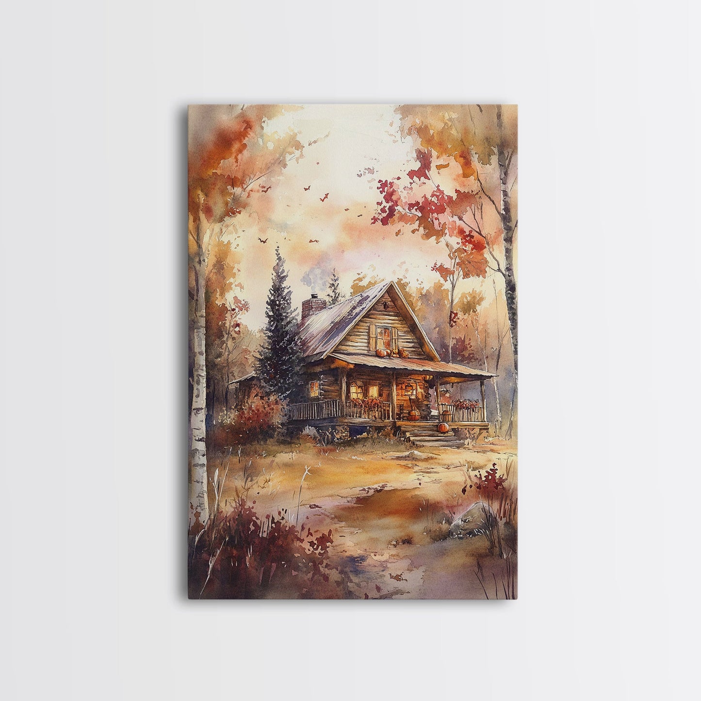Autumn Cabin Glow – Rustic Woodland Wall Art