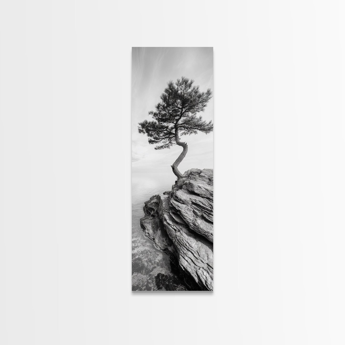 Cliffside Solitude – Black & White Woodland Tree Wall Art