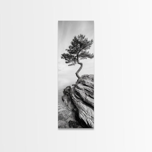 Cliffside Solitude – Black & White Woodland Tree Wall Art