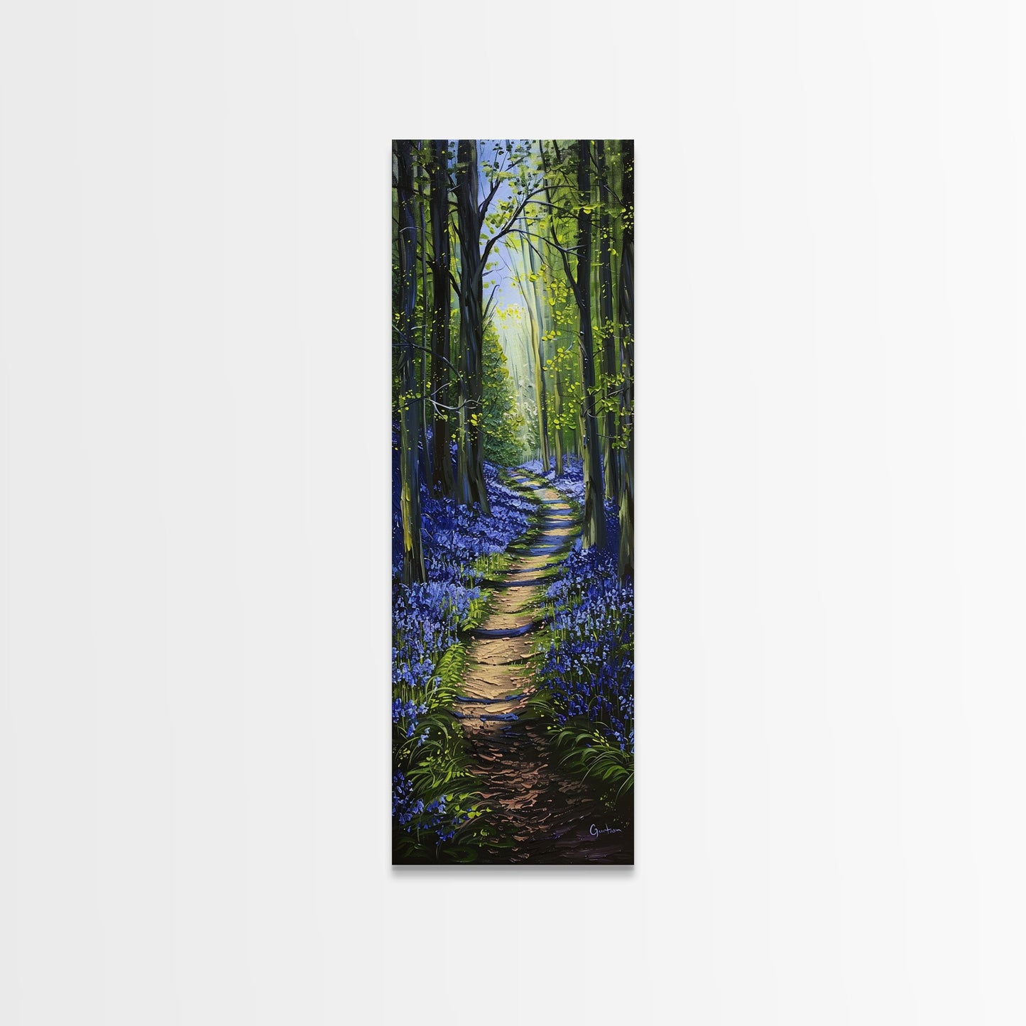 Bluebell Forest Path – Tall Skinny Framed Canvas Wall Art