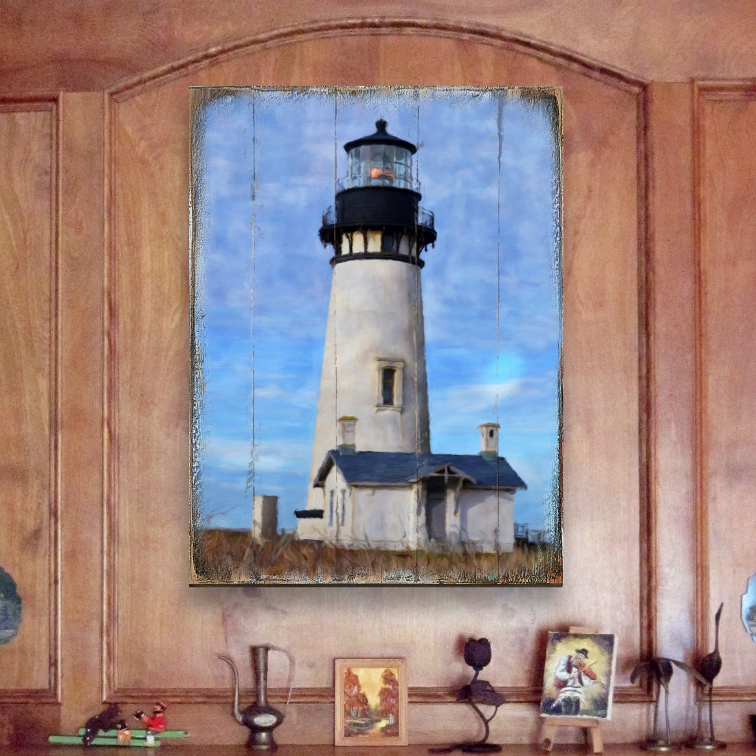 Lighthouse Coastal Block Art – Handcrafted Wooden Wall Decor