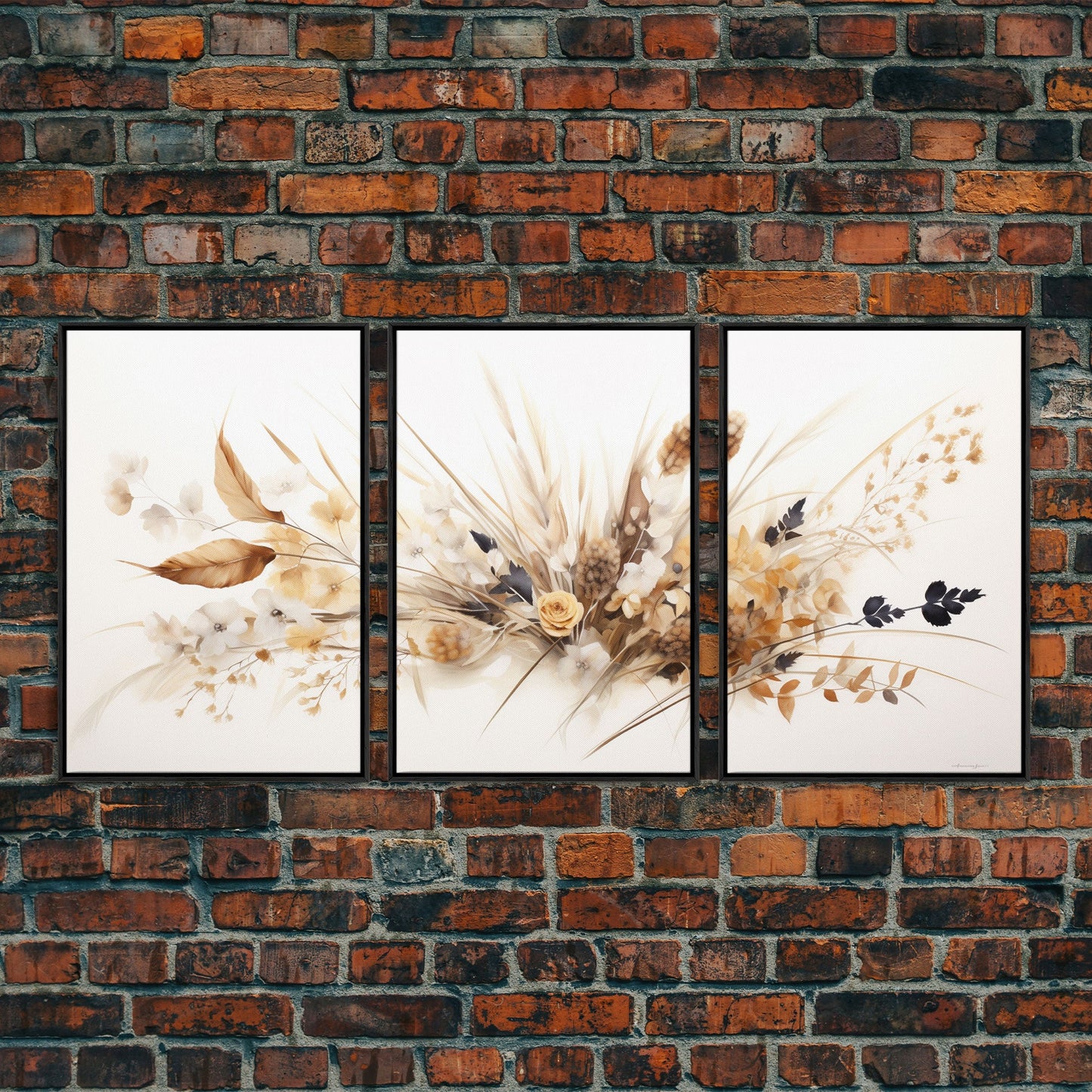 Minimalist Wildflower Trio – 3 Piece Framed Canvas Wall Art