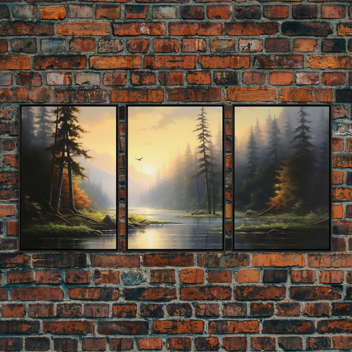 Stillness in the Pines – Sunset Forest Triptych