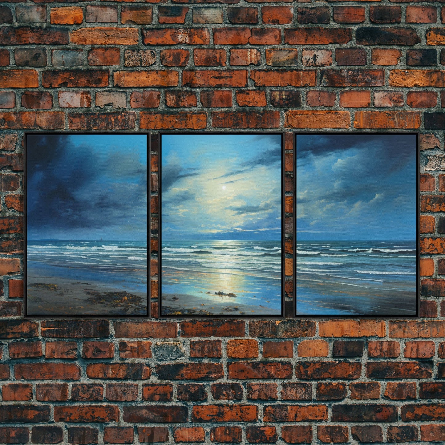 Night Tide Reflections – 3 Piece Framed Canvas Wall Art